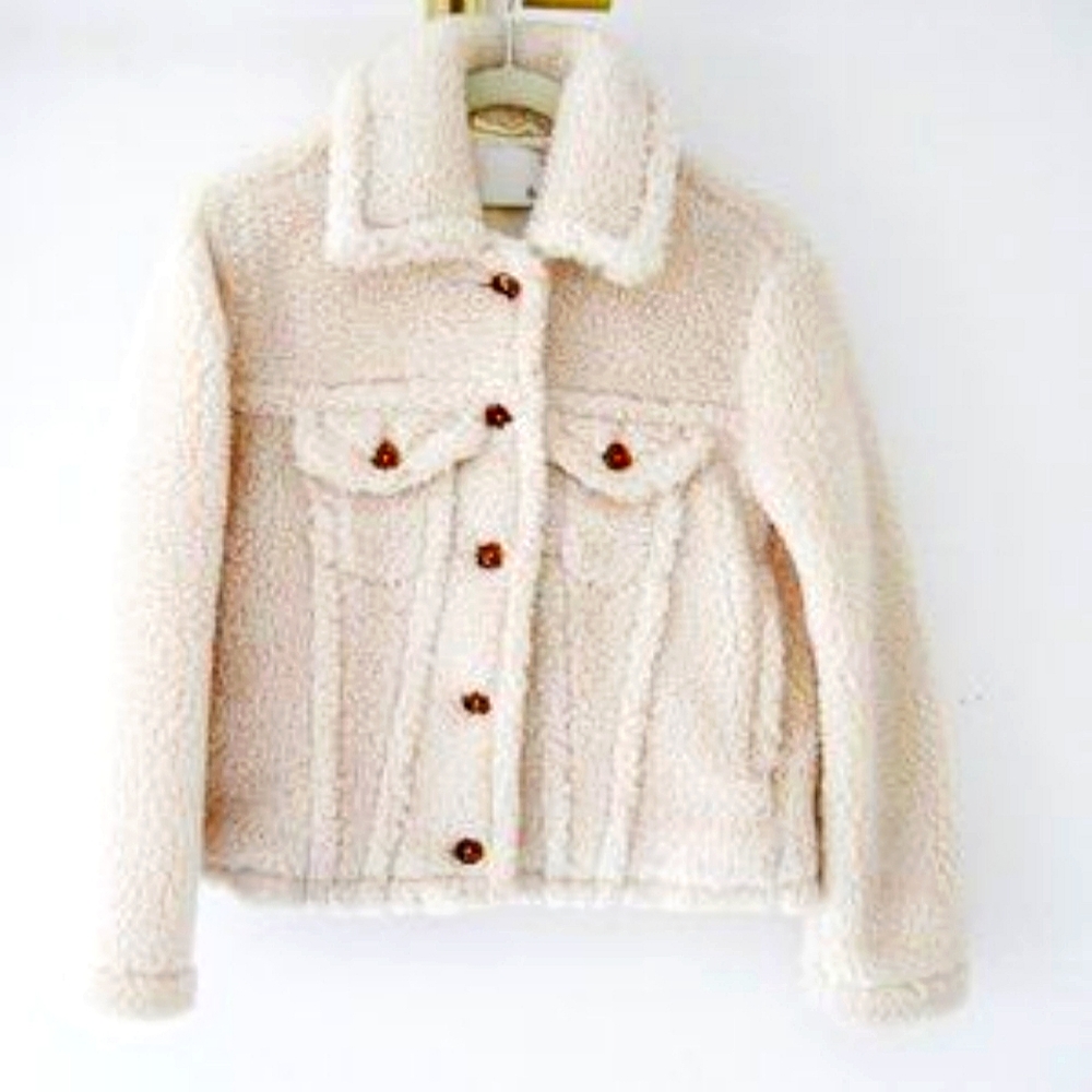 Wilfred Free Teddy Trucker Jacket White Beige